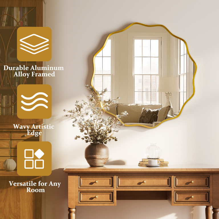 GRAHMCY 36-Inch Round Wavy Wall Mirror Gold Frame photo 5