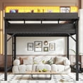 thumbnail image 3 of Leumius Full Size Loft Bed with Storage Shelves and Pegboard,Metal Loft Bed Frame with USB Ports and LED Lights,Black, 3 of 12