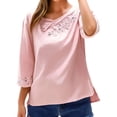 thumbnail image 2 of Women's Short Sleeve T-shirt 3/4 Sleeve Linen Shirts For Women 2025 Cotton Summer Retro Embroidered Boho Tops Casual Trendy Vacation Blouse,Pink Women's Short sleeve T-shirt XXXL, 2 of 5