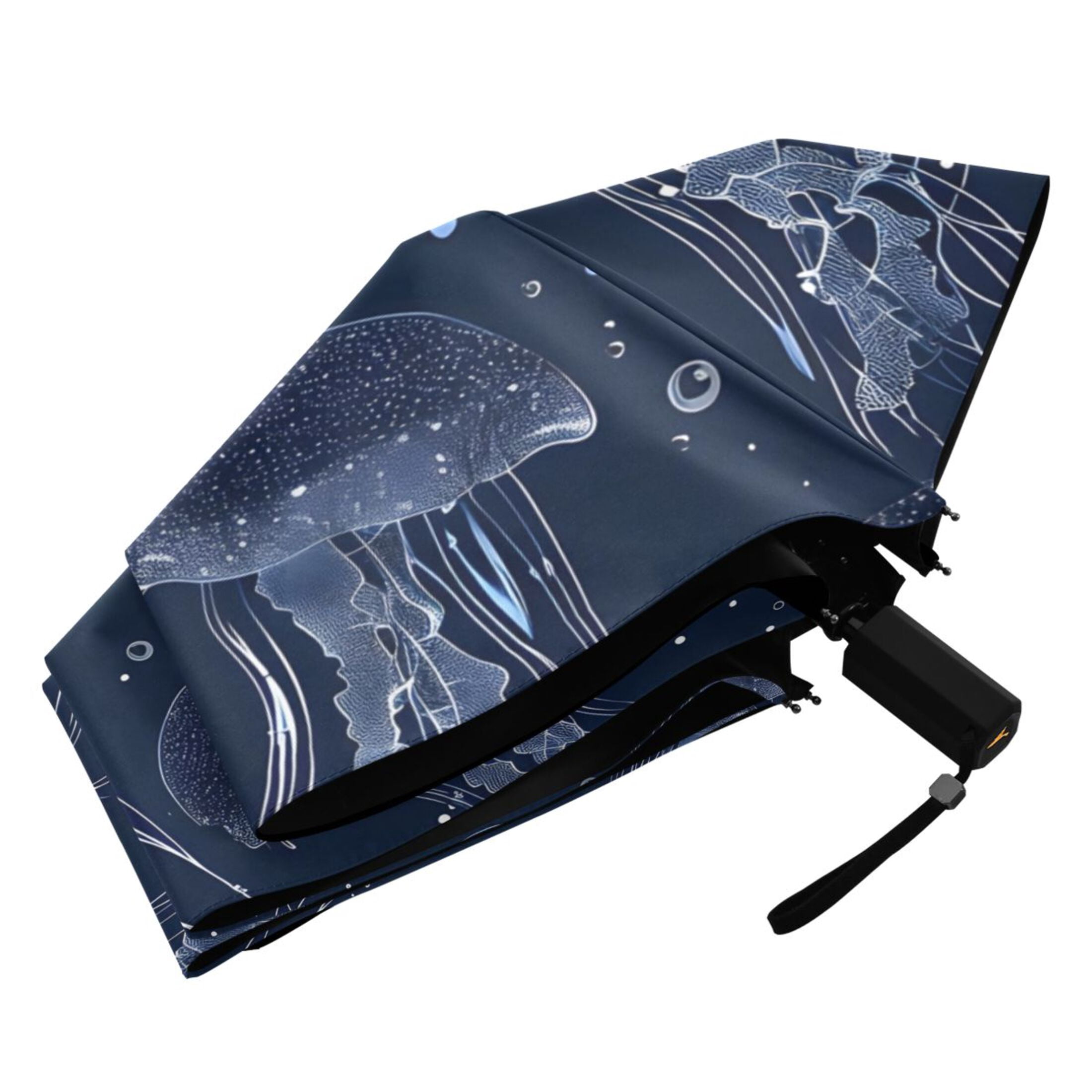 Jellyfish in Sea Compact Sun Umbrella Windproof Travel Umbrellas for Rain Strong Portable UV Protection