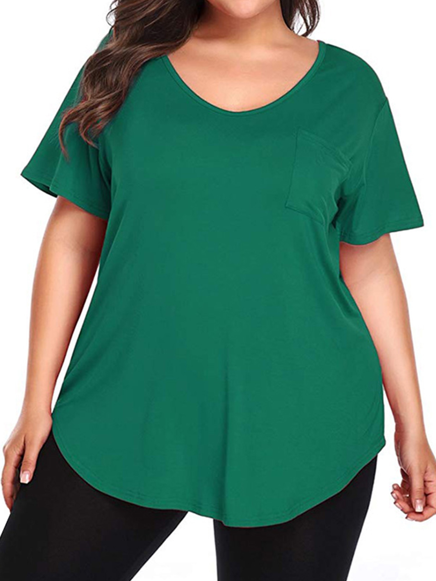 Plus Size Tunic Tops for Women Round Neck Loose Fit Blouse Short Sleeve