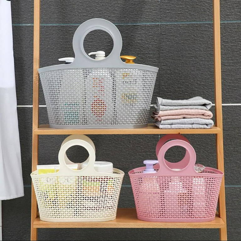 Plastic Shower Caddy, Portable Storage Basket Tote for Bathroom, Kitchen,  Dorm Room, Round Handle Organizer (White)