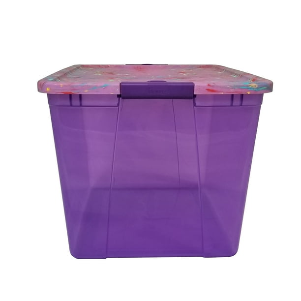 Homz 64 Quart Latching Container Tie Dye Lid With Purple Tinted Base Set Of 2 Com Homz 64 Quart Latching Container Tie, Purple Storage Bin With Wheels