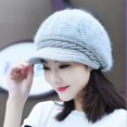 thumbnail image 1 of Boina tejida de invierno para mujer, gorro de piel de conejo grueso de otoño coreano, además de gorro de lengua de pato con protección para las orejas de terciopelo, 1 of 6