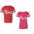 thumbnail image 1 of King & Queen Color Unisex Couple Matching Cotton Jersey style T-Shirt Contrasting stripes on sleeves (Men Red / Women Pink) (Men L / Women L), 1 of 3