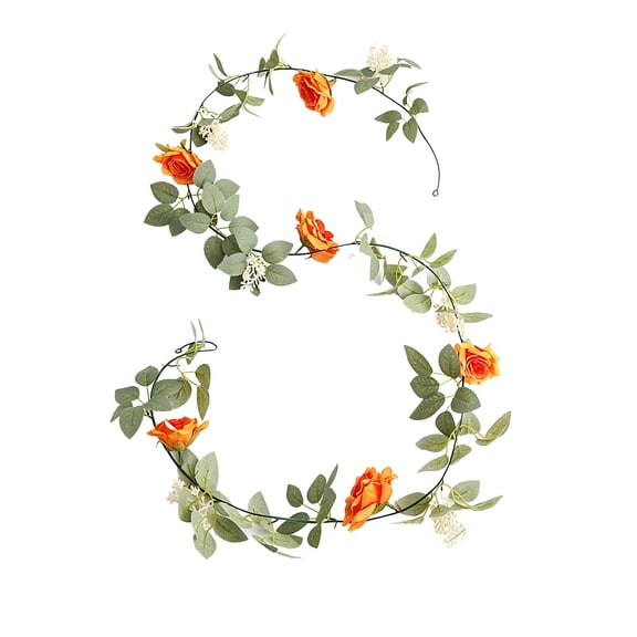 Artificial Rose Garland for Wedding Arch Decor, 7.5 Ft Faux Flower Vine with Realistic Silk Roses and Green Leaves for Ceiling, Wall, Table Centerpiece, and Party Decoration