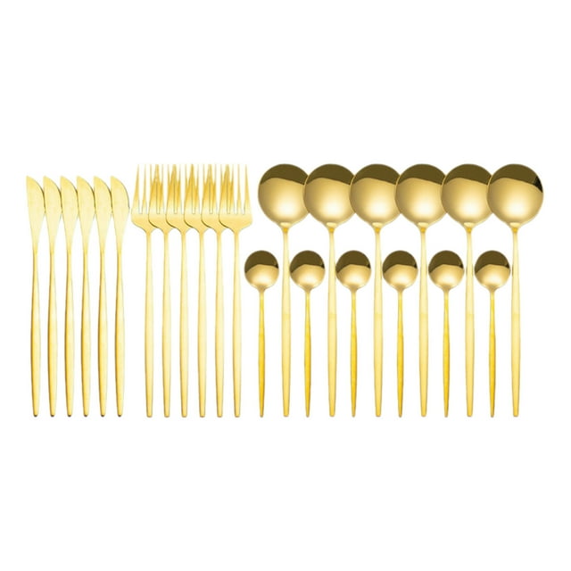 Rbaofujie Stainless Steel Knife and fork 24 Piece Tableware Set Gift Box Titanium Gold Plated Western Spoon