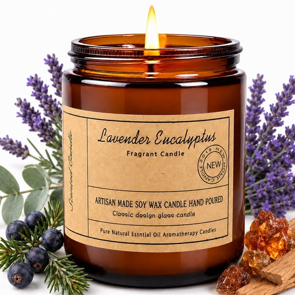 Inadays Scented Candles for Home Lavender Eucalyptus Scented Aromatherapy Candles Soy Wax Candle Gift for Christmas Women Men Amber Jar Candle, 7oz