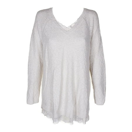 Styleco - Style & Co Plus Size Warm Ivory Lace-Trimmed Tunic Sweater 0X ...