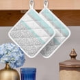 thumbnail image 2 of Aqua Grey Pot Holders for Kitchen Heatproof Potholder, 4 Pack Chic Garden Floral Stripe Embroidery Design Hot Pads Multipurpose Oven Pads Cloth Potholders Trivet for Cooking and Baking, 2 of 8