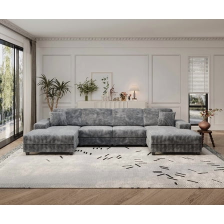 Modern Corduroy U-shaped 4-Seat Sofa for Living Room - Dark Grey