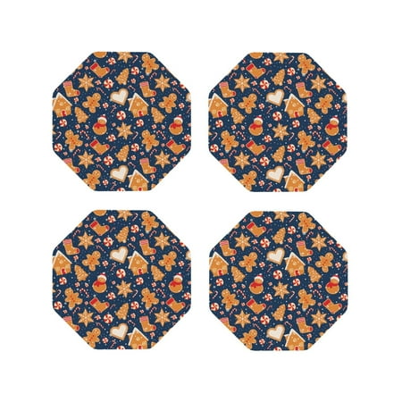 

Fuzoiu Gingerbread Delights Print Leather Coasters Set Drink Coasters Set of 4 for Tabletop Protection Durable PVC Coasters Home Décor and Housewarming Gift-Octagon