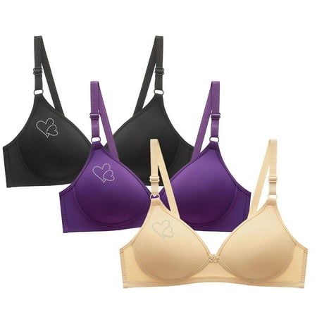 Blczomt Bras for Women No Underwire Balconette Comfort Bralettes Beige Love Print Bra 3PC
