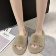 thumbnail image 3 of Woman House Sandals Fuzzy Non-skid Thick Open Toe Slides Cross Band Slippers, 3 of 10