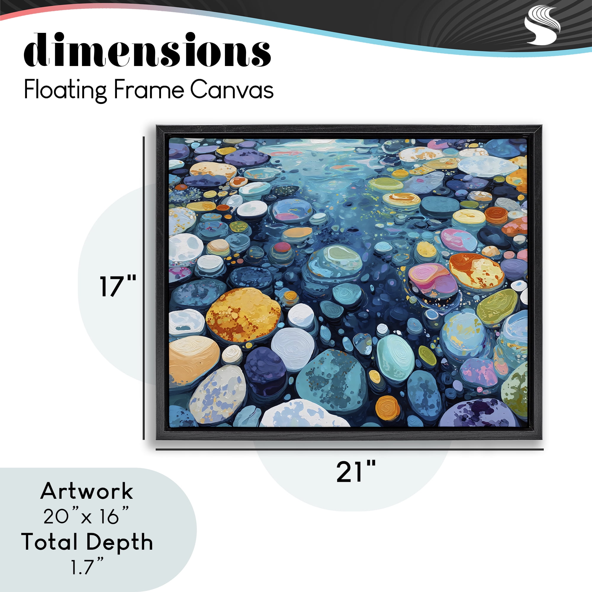 Stupell Industries Rainbow Rocks in River Black Framed Floater Canvas Wall Art, design by Franklyn Gregory
