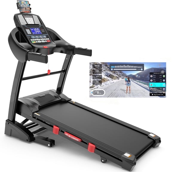4.5HP Folding Treadmill with Handrails for Home, 20% Auto Incline, 71 Programs, App Control, 12MPH, 300 lb Capacity, Bluetooth Speakers, Shock Absorption