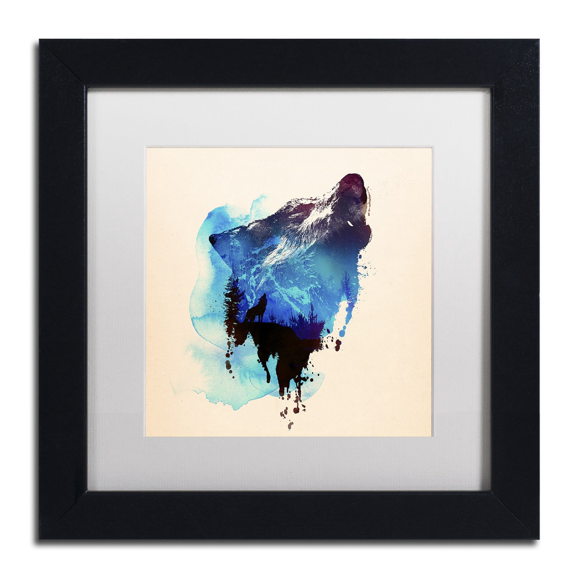 Trademark Fine Art 'Alone As A Wolf' Canvas Art by Robert Farkas, White Matte, Black Frame