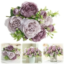 1PC Premium Purple Artificial Rose Flowers Bouquet,Pink Purple Silk Fake Flower Decoration, Faux Floral Arrangements for Wedding Bridal Bouquets and Home Table Centerpieces Décor,Purple
