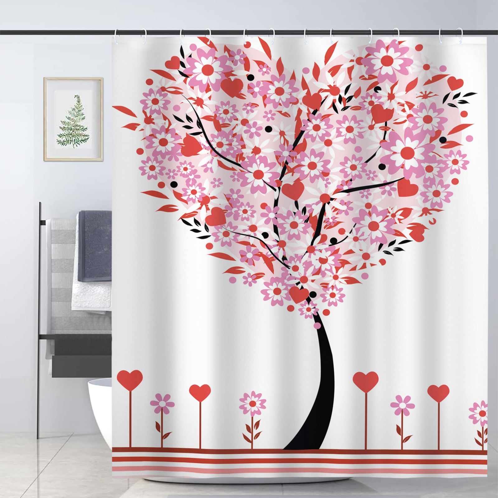 JOOCAR Valentine Shower Curtain for Bathroom Decoration Fabric Shower Curtain set with 12 Hooks