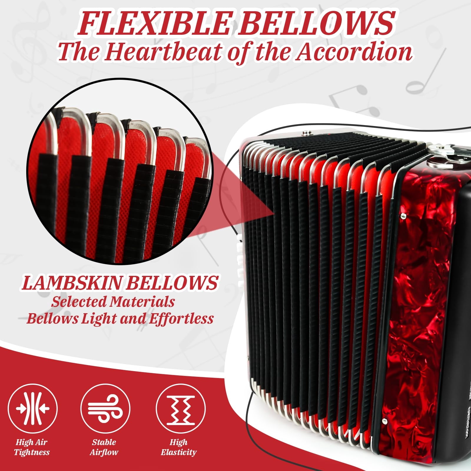 Rowadtim 22 Keys Accordion, 8 Bass Student Piano Accordions Suitable for Beginners and Students; Lightweight and Portable,  with  Backpack and Adjustable Straps (Red)