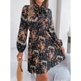 thumbnail image 5 of EASYBRAUS Women Floral Chiffon Pleated Midi Dress V Neck Long Sleeve Spring Summer Dress, 5 of 7