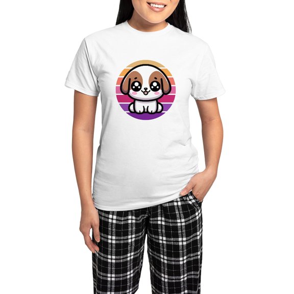 CafePress - Cute Puppy Dog Retro Sunset Pajamas - Women's Short Sleeve Print T-Shirt and Pants Light Cotton Pajama Set