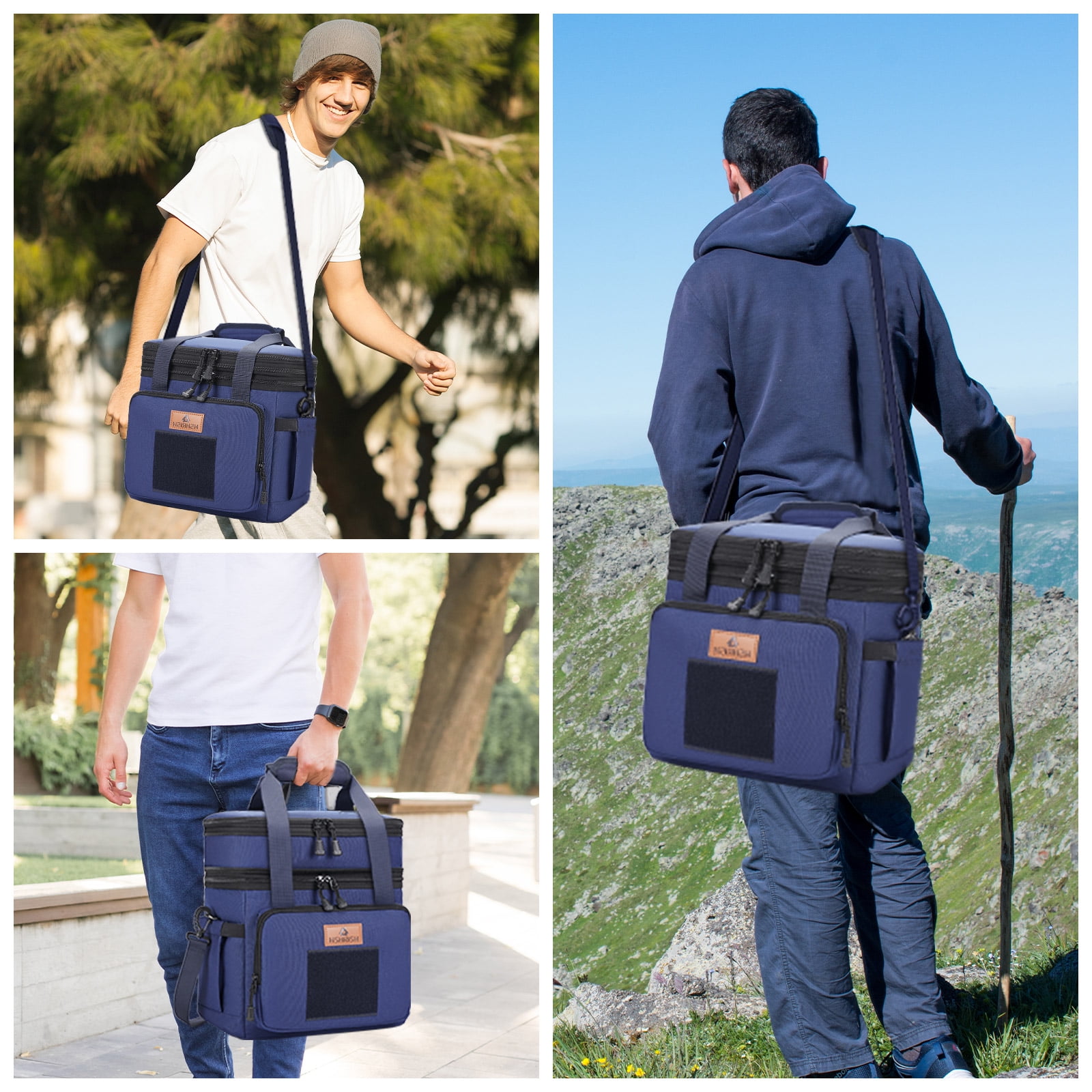 Holuxer Double Deck Tactical Lunch Bags, Large Expandable Insulated Lunch Box, Durable Waterproof Leakproof Cooler Bag for Adults/Men/Women/Work Outdoor Beach Trips, 20 Cans/16 L, Blue