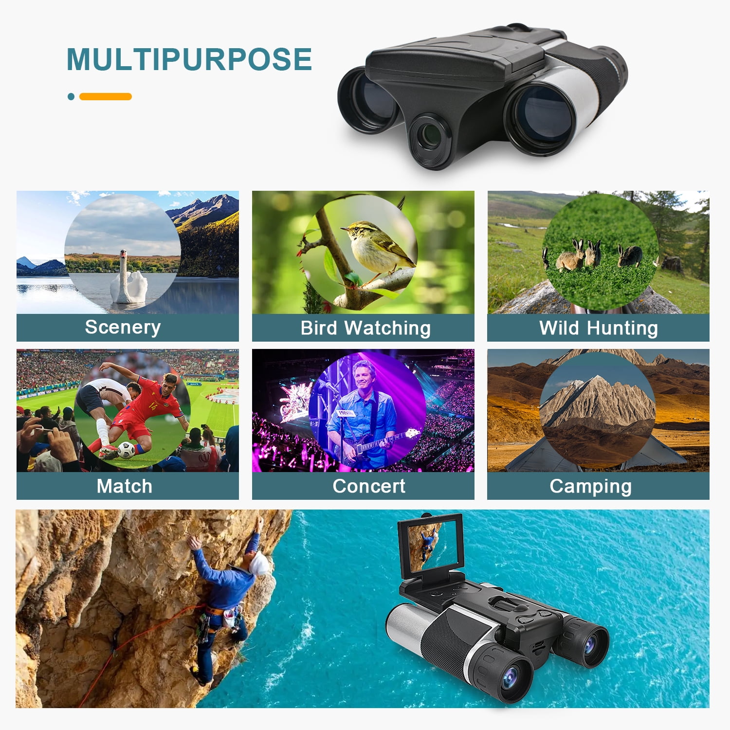 10x25 Binoculars for Adults Kids Digital Binoculars with Camera 8X Digital Zoom Telescope 2" LCD Screen 2.5K Video Camcorder with 32GB SD Card for Bird Watching Hunting Concerts Sports Game