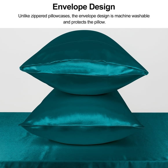 Lirex Satin Pillowcase 2-Pack, Standard Size Satin Pillowcase Soft Solid Color Microfiber Satin Pillowcase, Envelope Closure Wrinkle Free Fade Resistant Breathable, Peacock Blue