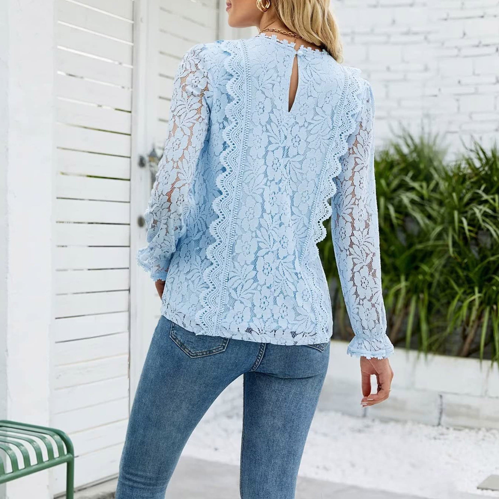 トップス yilon Blossom lace tops IROINNID Discount Women's Long Sleeve V-Neck Shirts Casual