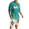 thumbnail image 3 of VBTAPA Men's Short Sets 2 Piece Summer Beach Outfits Trendy Casual Tracksuits Short Sleeve Hawaiian Tee Shirt and Shorts Matching Set with Pockets Sales of the Day Green XXXXL, 3 of 6