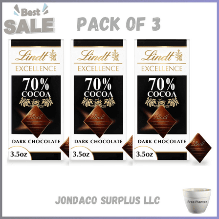 Lindt Excellence, Dark Chocolate, 70% Cocoa, Candy Bar, 3.5 oz, Bar pack of 3
