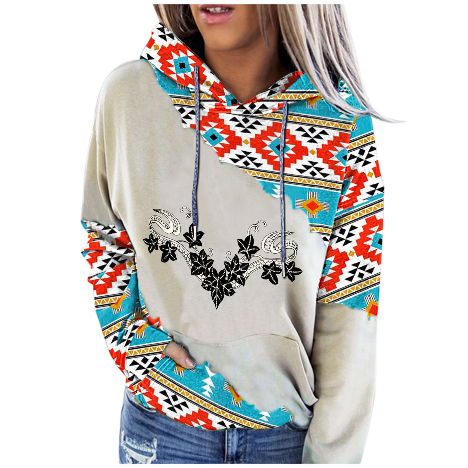 Gymnastiek Wat dan ook Uitgraving Sayhi Women Pullover Pocket Vintage Drawstring Long-Sleeved Hoodie Ethnic  Print Sweater Sweatshirts for Women Full Zip - Walmart.com