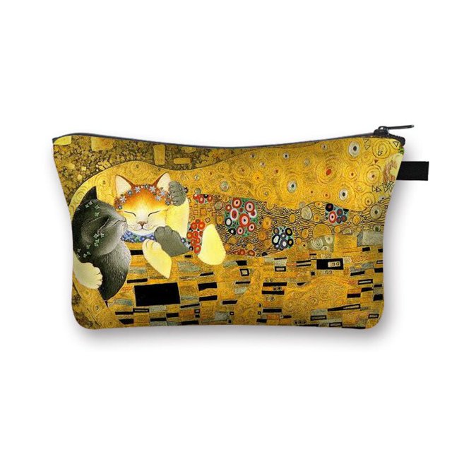 Estuche de cosméticos con estampado de gato para mujer, bolsas de maquillaje, bolsas de cosméticos de gatito de dibujos animados, bolsa de almacenamiento para niñas, Gato divertido, Cosplay, Mona Lisa qiuyongming unisex