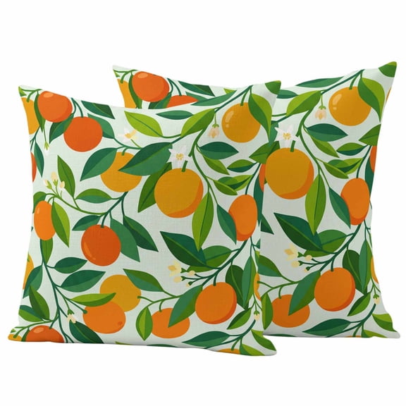 2 Pack Outdoor Waterproof Throw Pillow Covers,Fruit Oranges Citrus Leaves Decorative Square Pillow Case Patio Pillowcases for Chair Couch Sofa 16x16in