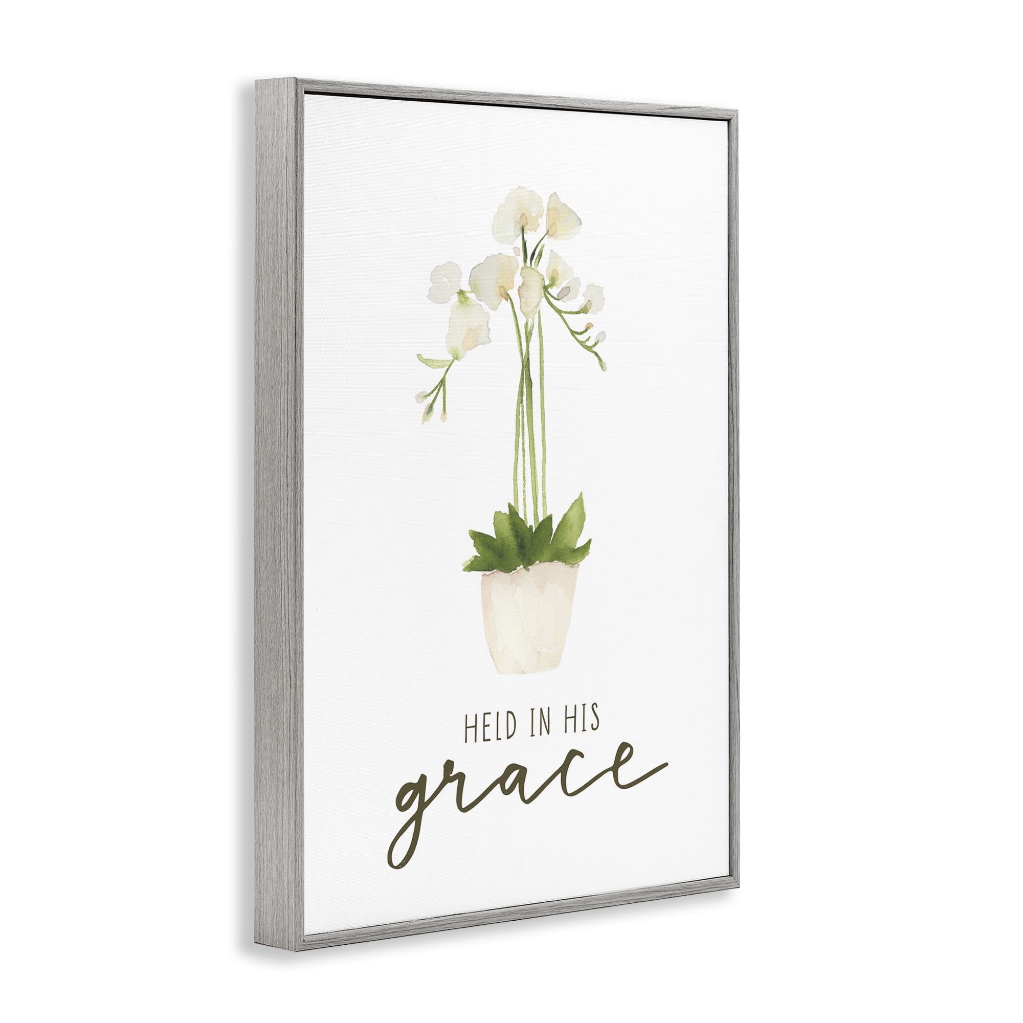 Stupell Industries Held In His Grace Botanical & Floral Painting Gray Framed Art Print Wall Art, 16 x 24