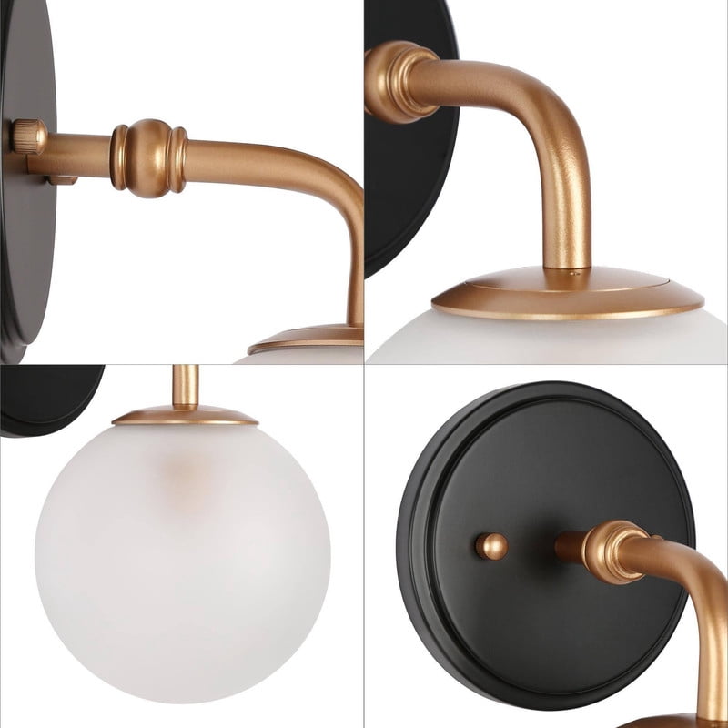 LNC Globe Wall Sconce,Modern Frosted Glass Wall Light,Black Gold Finish for Bedroom,Bathroom