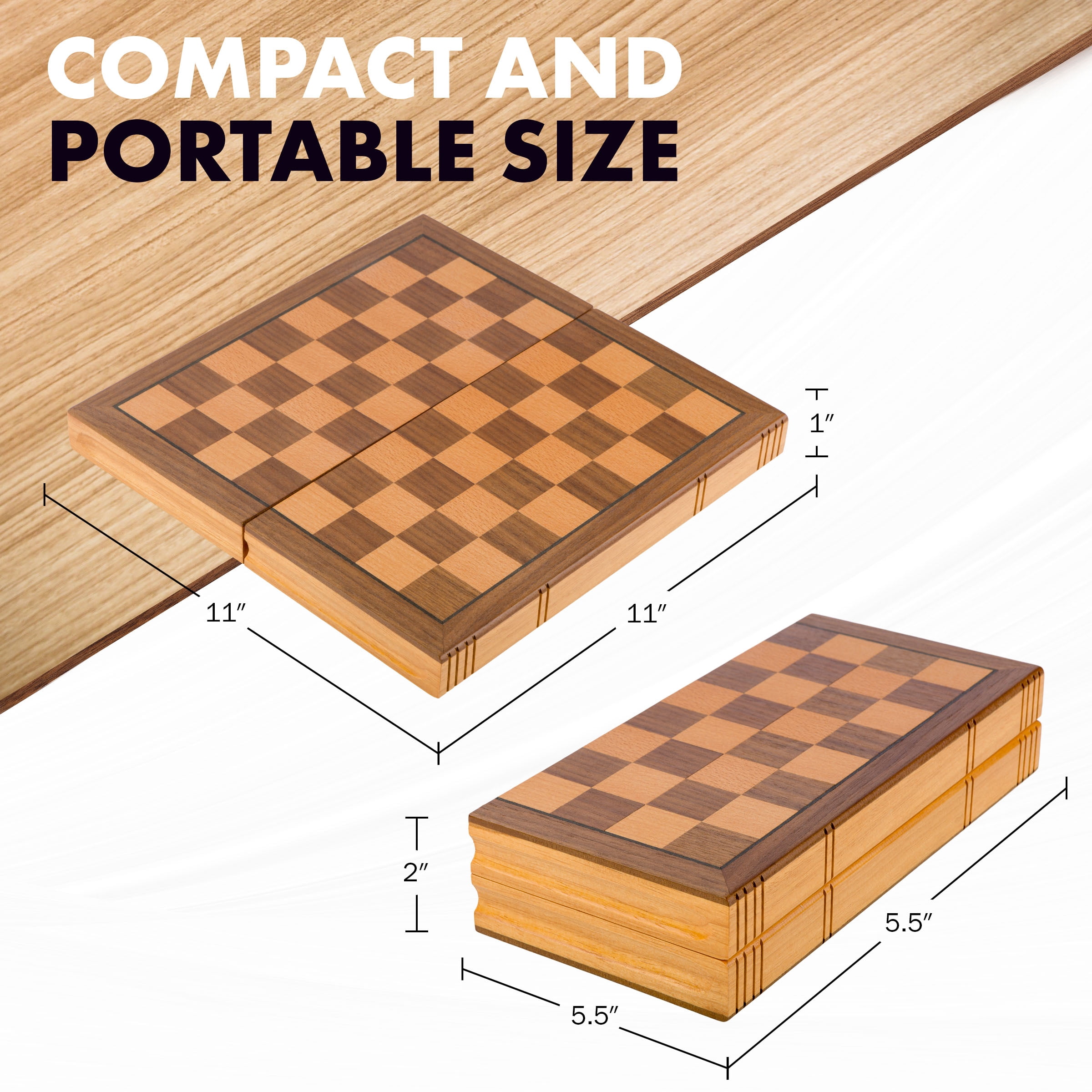 Trademark Games Book-Style Folding Chess Board Interior Storage - Wooden Chess Set for Kids and Adults