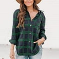 thumbnail image 2 of Green Young Adult Tops Flannel Plaid Light Weight Thin Jacket Shirts Long Sleeve Button Down Chest Pocketed Shirts Coats Shacket Womens Shirts Size L, 2 of 6
