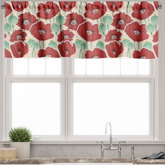 Ambesonne Poppy Flower Valance Pack of 2, Spring Garden Art, 54"X18", Mint Green Beige