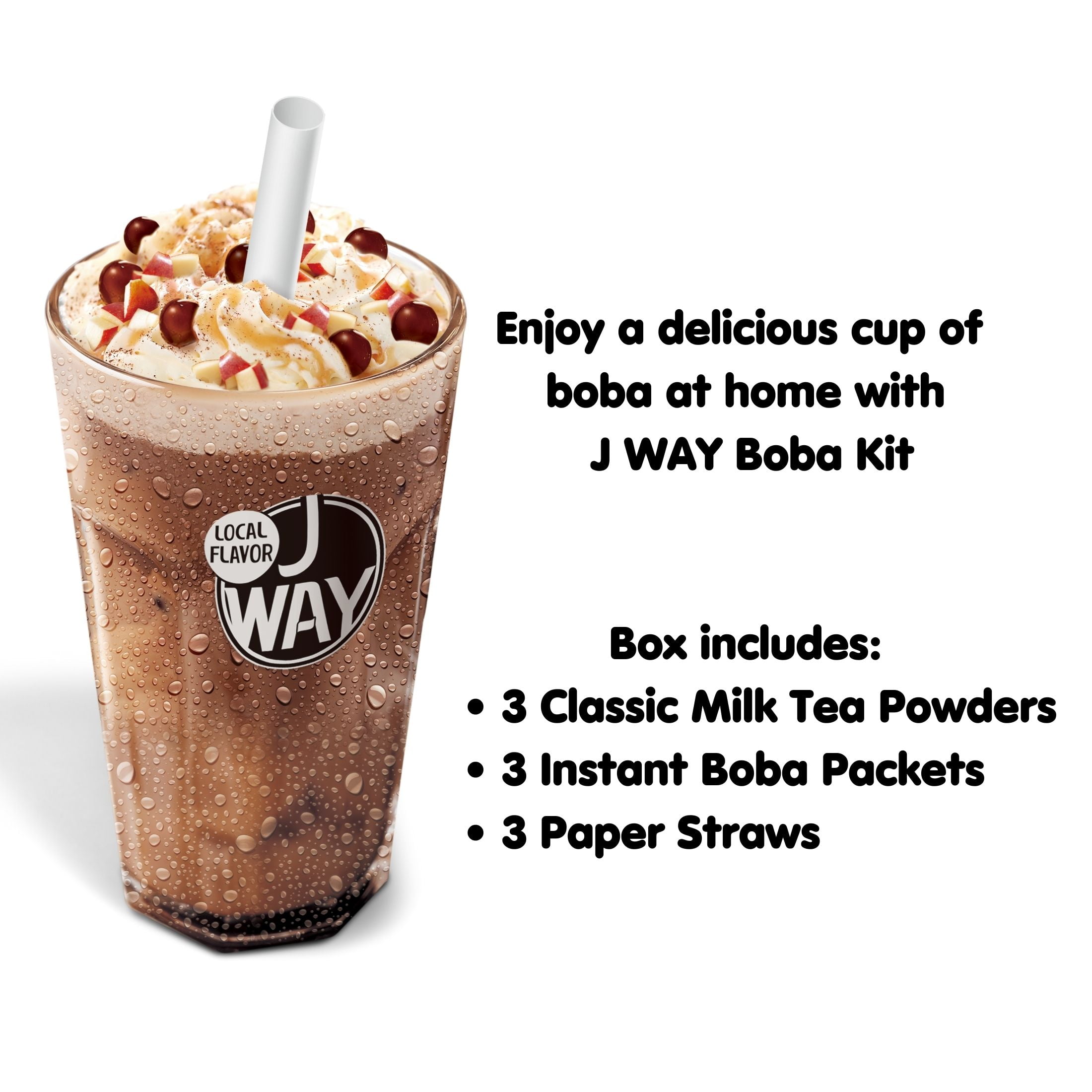 J Way Instant Boba, Cinnamon Apple Pie Tea, 3 Drink Kit