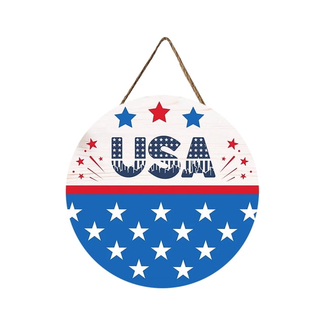 ILJNDTGBE 30x30cm Independence Day Wooden Door Happy July Hanging Independence Day Theme Door Hanging Garden Decoration Unique Outdoor Hanging Sign Large Wreath with Lights Mason Jar Sconces