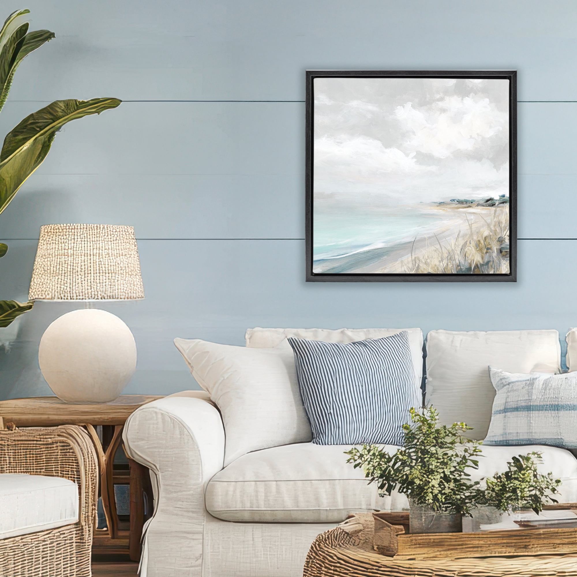 Stupell Industries Coastal Morning By The Dunes Black Framed Floater Canvas Wall Art, design by Carol Robinson