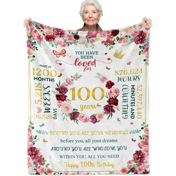 LHSHID 100th Birthday Decorations for Women Best 100th Birthday Gifts Soft Throw Blanket Gift Ideas for 100 Year Old Woman Birthday for Turning 100 Mom Grandma Wife 30"x40"