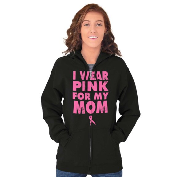 I Wear Pink For My Mom Breast Cancer Zip Up Hoodie Men's Women's Brisco Brands S