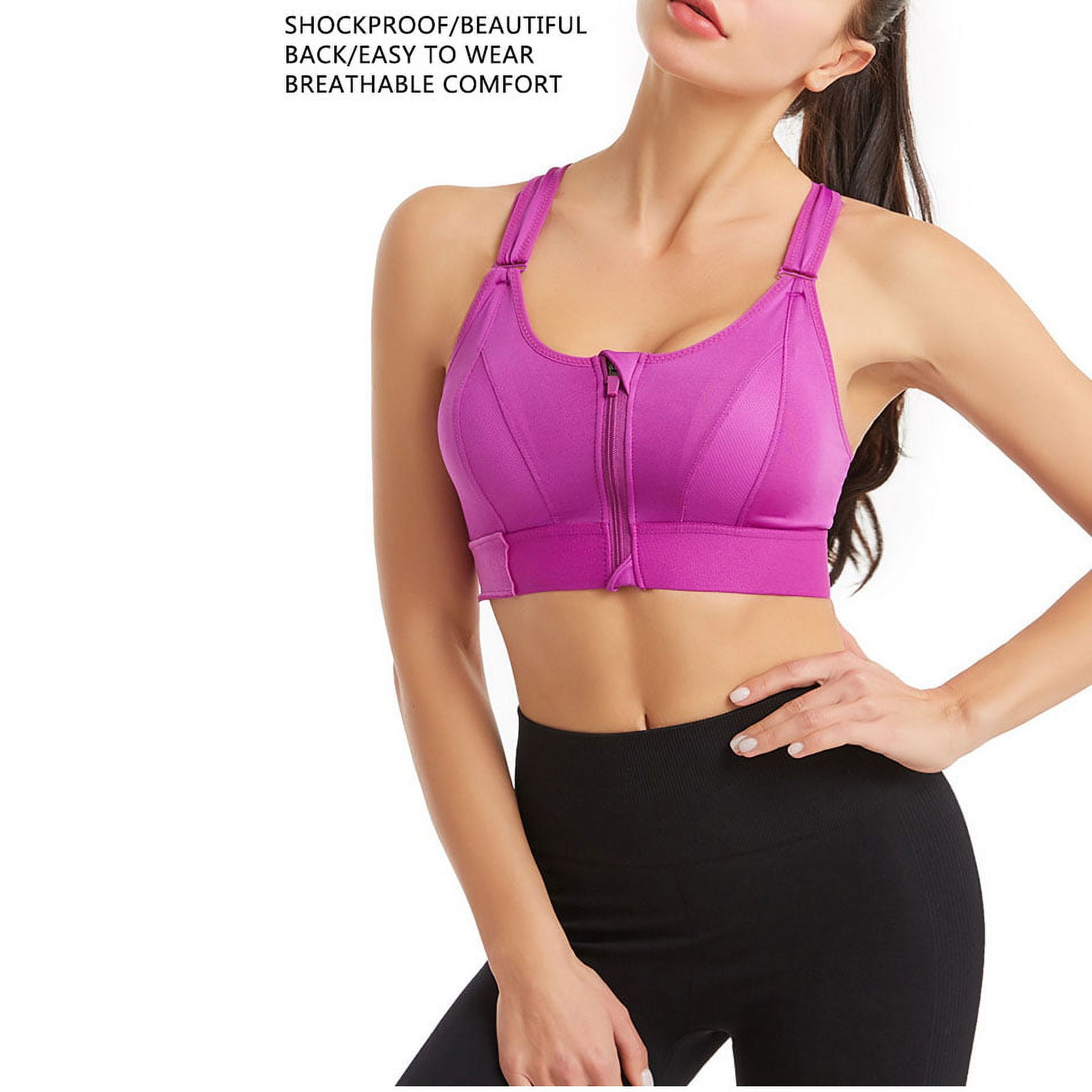 Women's Front Zipper Sports Bras Nylon & Spandex Plus Size Underwear Push  up for Running Yoga Sport, White L