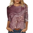 thumbnail image 2 of Hauts d'Été pour Femmes T-shirt Ample Imprimé de Mode pour Femmes Blouse à Manches 3/4 Col Rond Hauts Décontractés Grande Taille Hauts Aguichant en Liquidation, 2 of 4