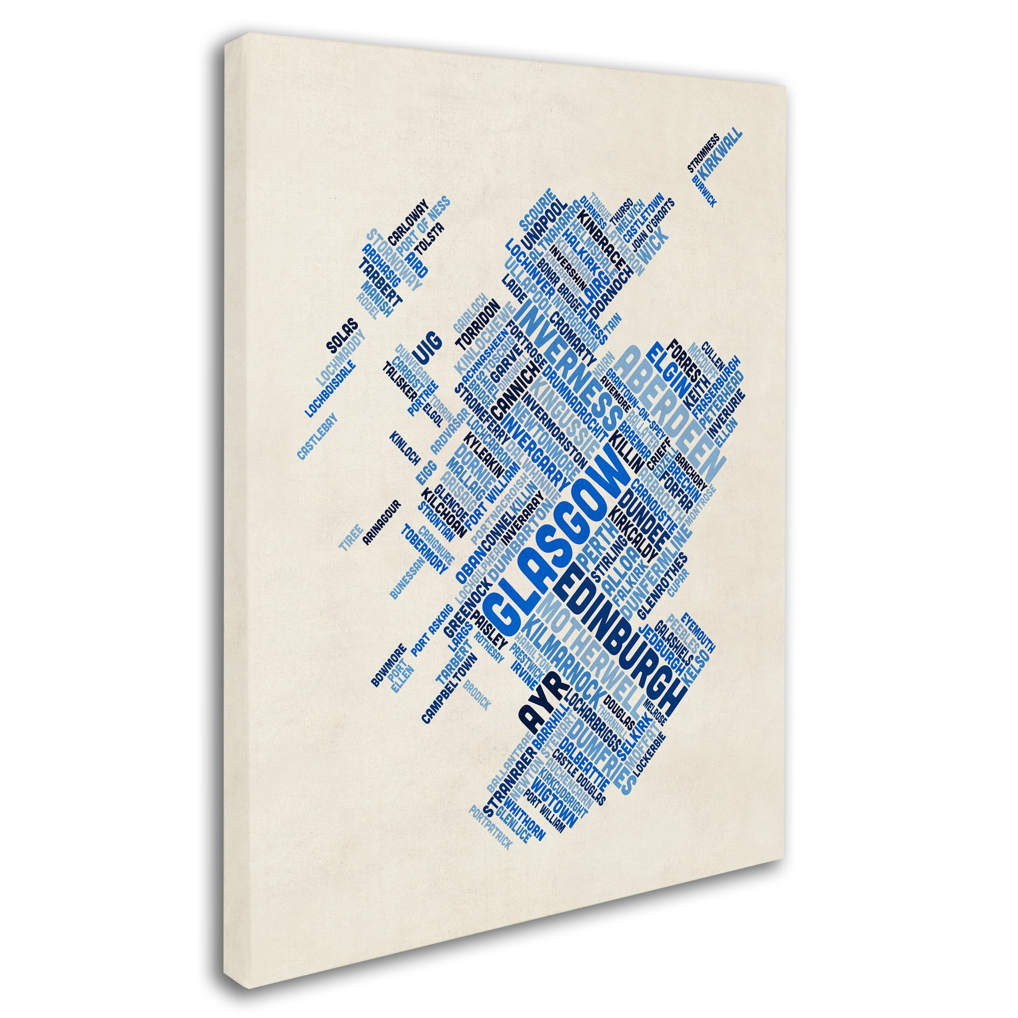 Trademark Fine Art "Scotland Typography Text Map 5" Canvas Art by Michael Tompsett