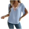 thumbnail image 2 of Yuwull Tops For Women Plus Size Tops For Women Women'S V-Neck V-Neck Lace Short-Sleeved Chiffon Shirt Womens Tops Dressy Casual L, 2 of 7