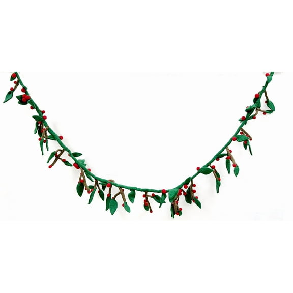 Holly Berry Garland - Home Decor 6' Wool Felt Swag Holiday Christmas Mantle Table Party Dinner Tree Decoration